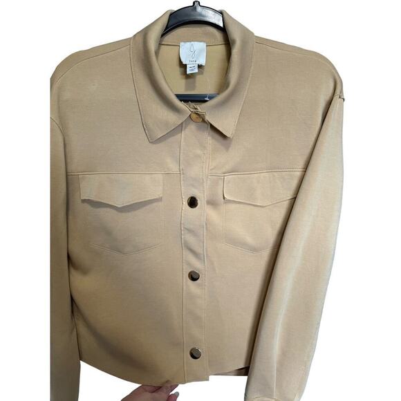 Joie Cropped Knit Utility Jacket In Tan/Camel With Gold Buttons Size Medium - Picture 2 of 9